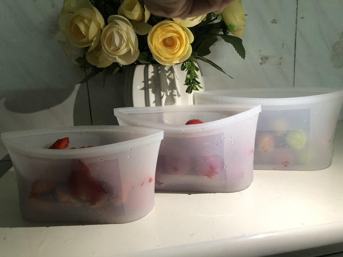 Reusable Silicone Food Storage Bags – 3 Pack Leakproof Airtight Sealed Bags for Kitchen, Meal Prep & On-the-Go (Food Grade)