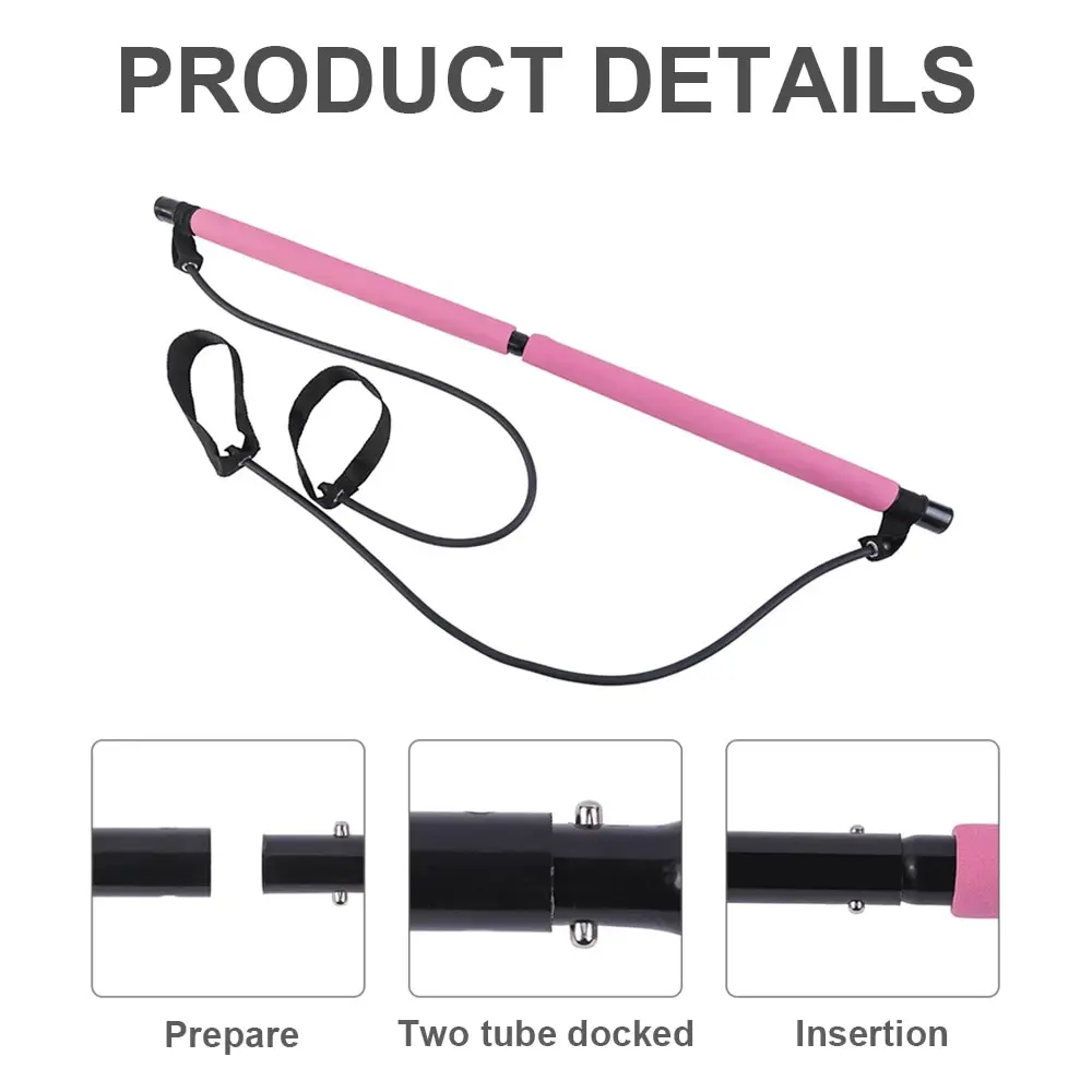 Pilates Bar with Resistance Bands, Portable Home Workout Exercise Stick for Full Body Toning, Pink & Violet Available