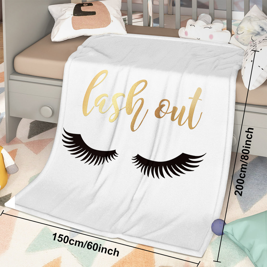AEELLEEA Lash Out Eyelash Print Reversible Throw Blanket 60"x80", Flannel Sherpa Dual-Sided Soft Warm Blanket for Couch, Nursery, Bedroom Decor & Gift