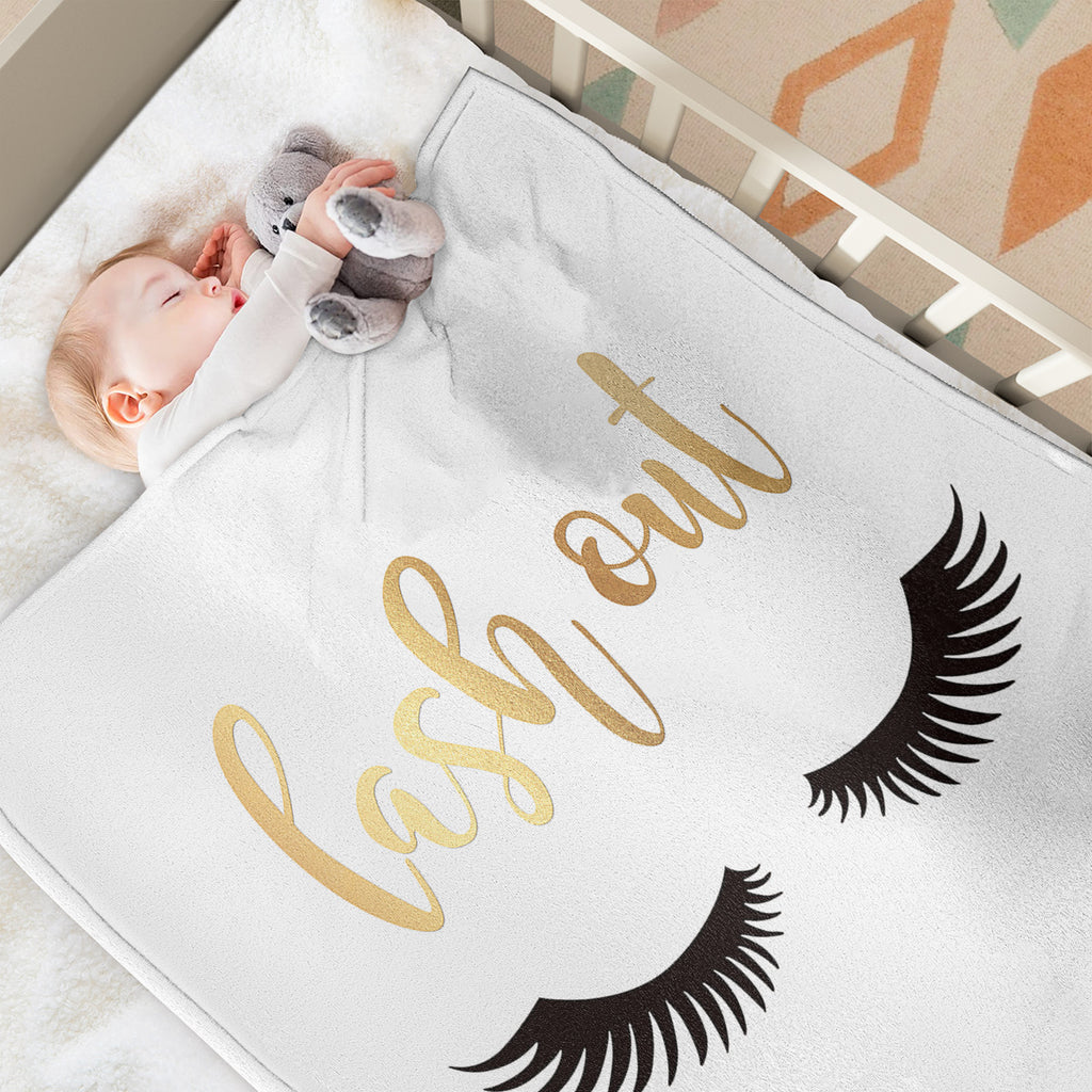 AEELLEEA Lash Out Eyelash Print Reversible Throw Blanket 60"x80", Flannel Sherpa Dual-Sided Soft Warm Blanket for Couch, Nursery, Bedroom Decor & Gift