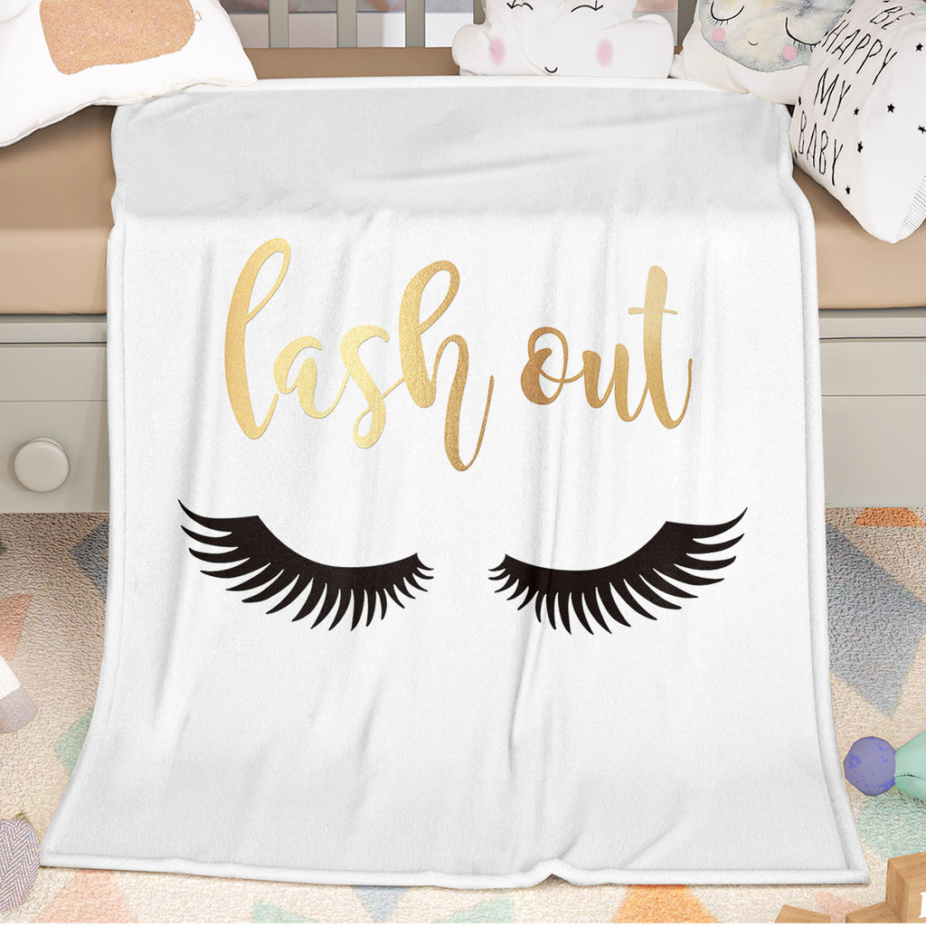 AEELLEEA Lash Out Eyelash Print Reversible Throw Blanket 60"x80", Flannel Sherpa Dual-Sided Soft Warm Blanket for Couch, Nursery, Bedroom Decor & Gift