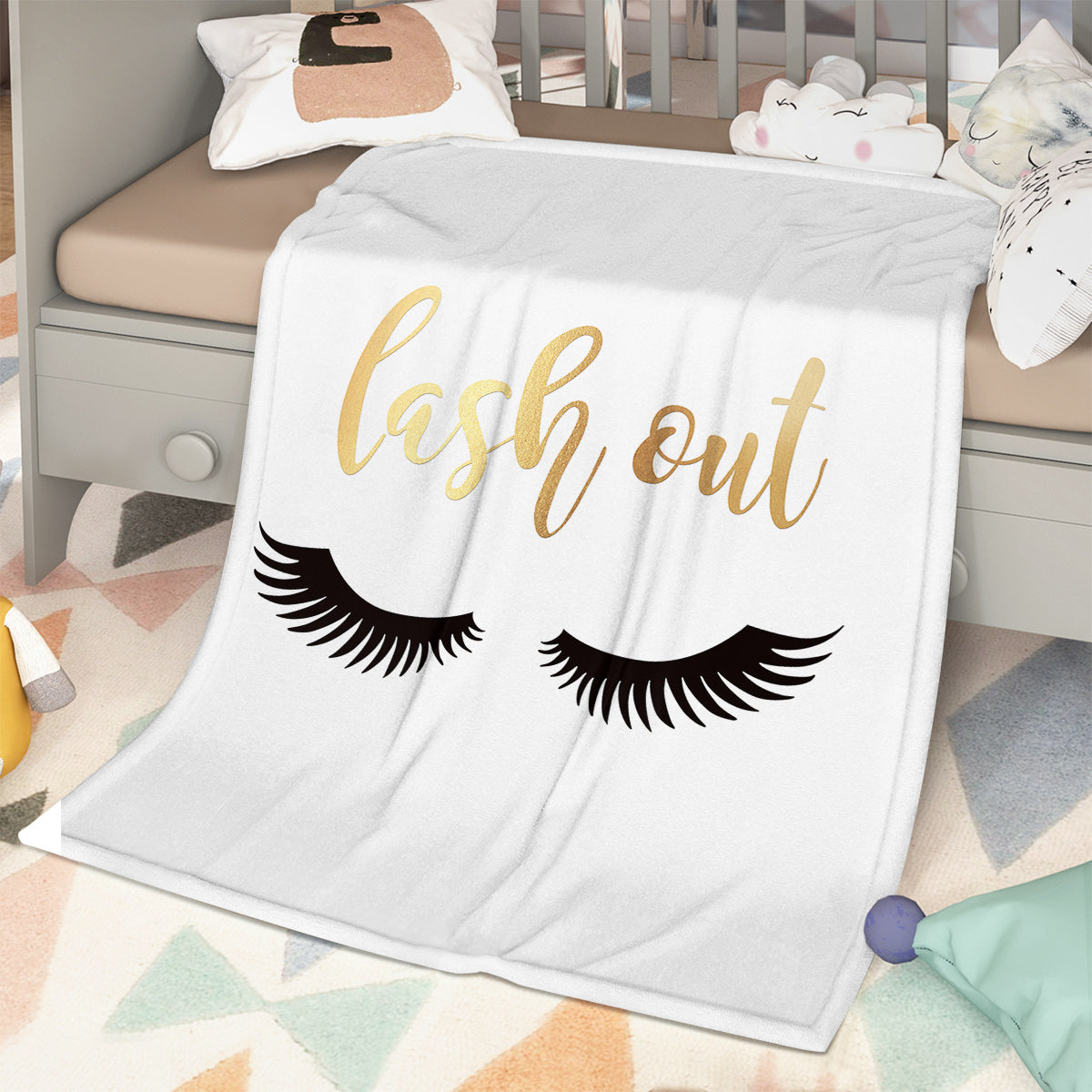AEELLEEA Lash Out Eyelash Print Reversible Throw Blanket 60"x80", Flannel Sherpa Dual-Sided Soft Warm Blanket for Couch, Nursery, Bedroom Decor & Gift