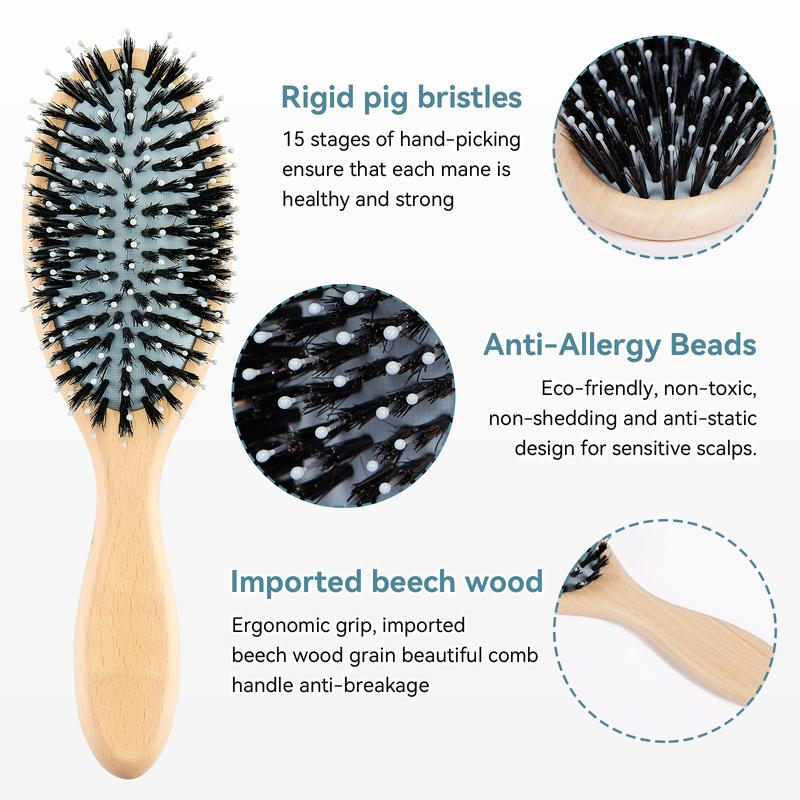 AEELLEEA-Natural Hog Bristle Wooden Hair Brush Portable Anti Static Massage Comb For Long Short Hair Women Men Daily Hairdressing And Hair Care Gift