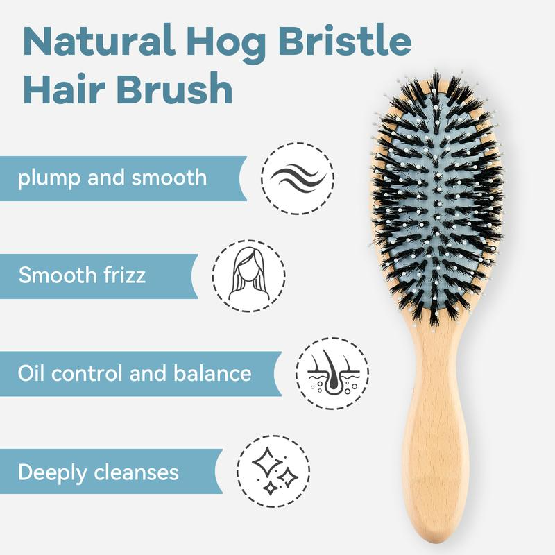 AEELLEEA-Natural Hog Bristle Wooden Hair Brush Portable Anti Static Massage Comb For Long Short Hair Women Men Daily Hairdressing And Hair Care Gift