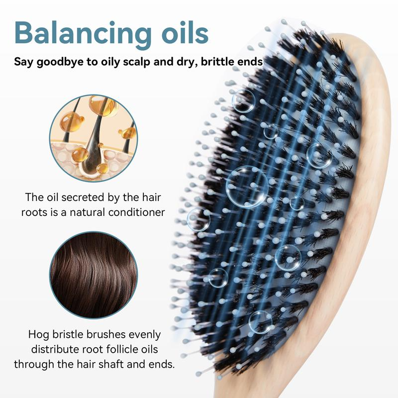 AEELLEEA-Natural Hog Bristle Wooden Hair Brush Portable Anti Static Massage Comb For Long Short Hair Women Men Daily Hairdressing And Hair Care Gift