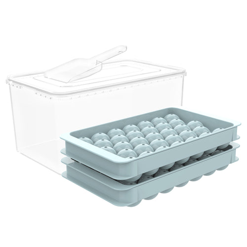0.8 Inch Round Ice Cube Tray with Lid and Storage Bin, Small Sphere Ice Ball Molds for Freezer, Reusable Ice Maker Tray for Whiskey, Cocktails & Daily Drinks