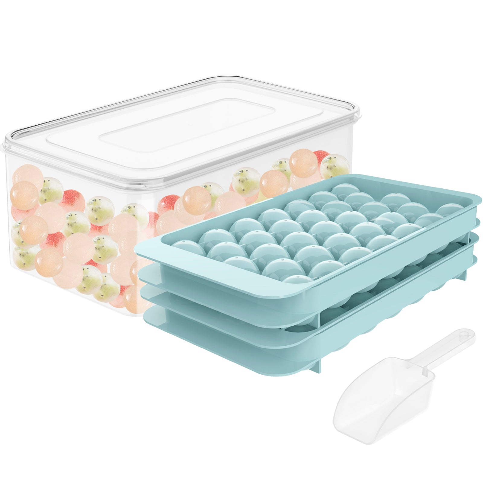 1-Inch Round Ice Cube Tray with Lid and Storage Bin, Small Sphere Ice Ball Molds for Freezer, Reusable Ice Maker Tray for Whiskey, Cocktails & Daily Drinks