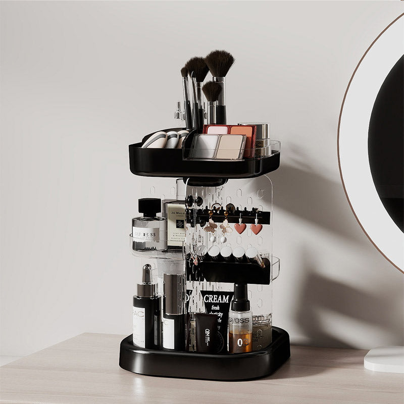 360° Rotating Makeup Organizer, Adjustable Tiered Bathroom Counter Organizer, Clear Vanity Display, Perfume Organizer & Makeup Brush Holder for Jewelry & Accessories Storage