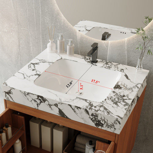Bathroom Vanity with Sink, Wood Freestanding Vanity with Marble Top Double Doors and Drawer, Modern Vanity Cabinet