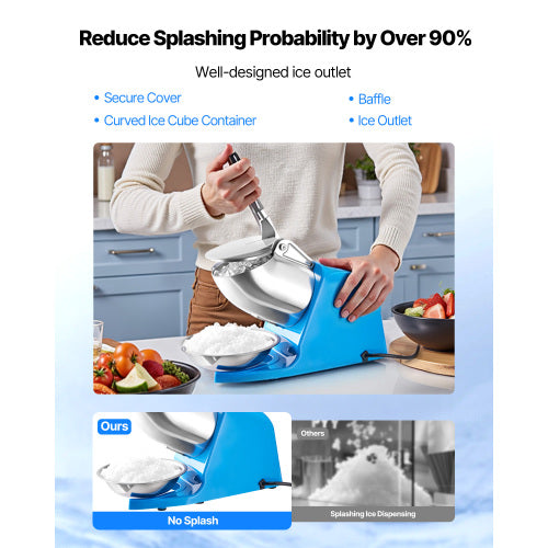 Ice Crusher Machine, 286lbs/hr, 4 Blades Snow Cone Maker, Stainless Steel Shaved Ice Machine with Bowl & Cover, 300W for Home & Commercial, Blue