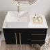 Bathroom Vanity with Mirror Cabinet, Black and White Modern Vanity with Gold Handles, Ceramic Sink Cabinet with Soft Close Drawers