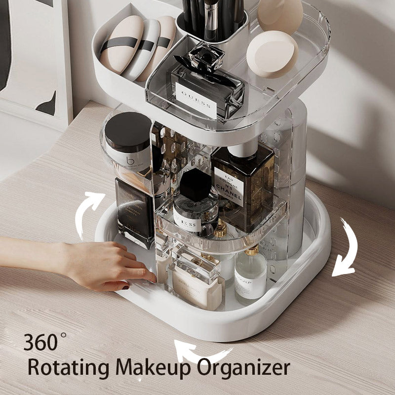 360° Rotating Makeup Organizer, Adjustable Tiered Bathroom Counter Organizer, Clear Vanity Display, Perfume Organizer & Makeup Brush Holder for Jewelry & Accessories Storage
