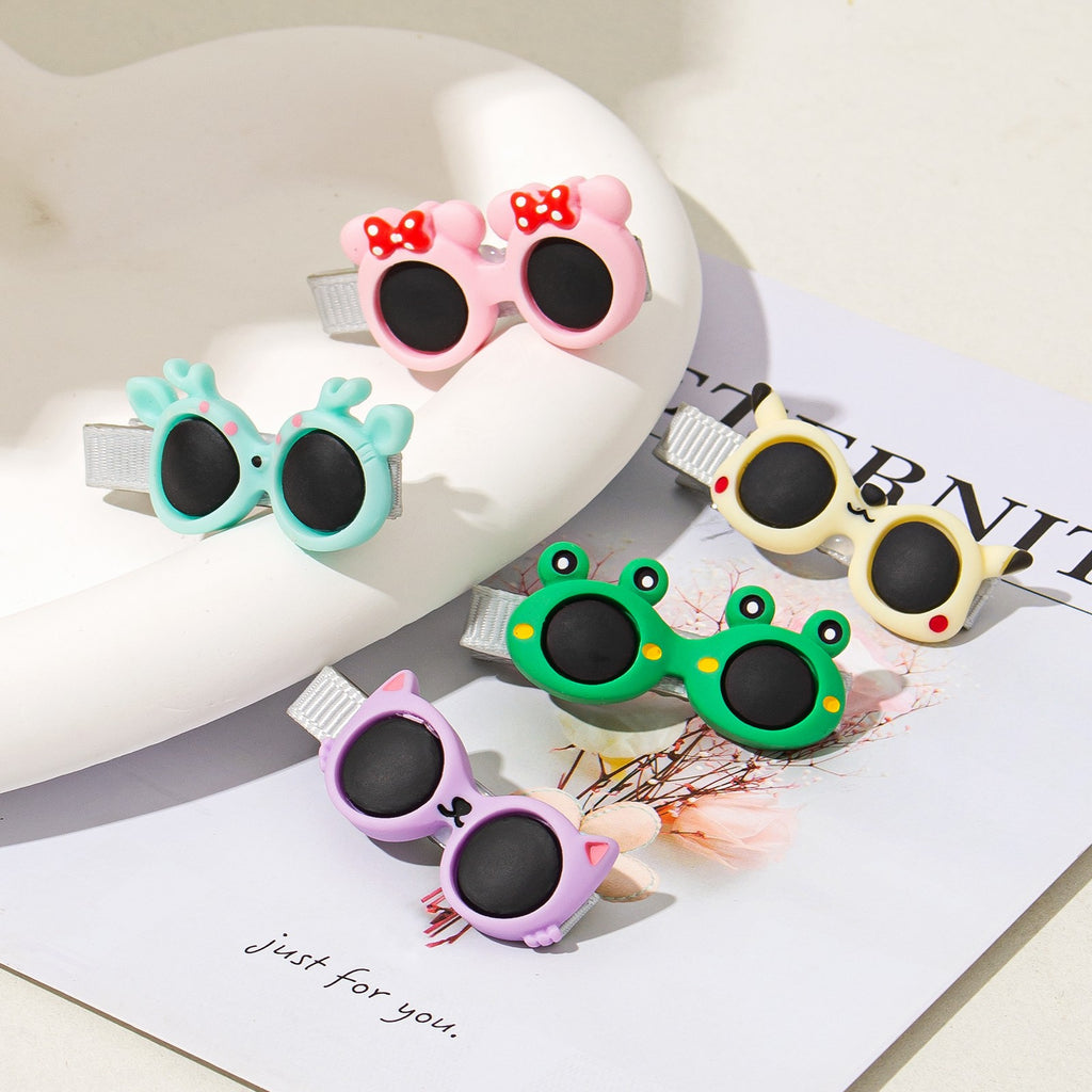 2 Pack Cartoon Sunglasses Design Hair Barrettes, Animal Theme Hair Clips for Girls, Random Color Shipped: Pink, Purple, Green, Mint Green, Yellow