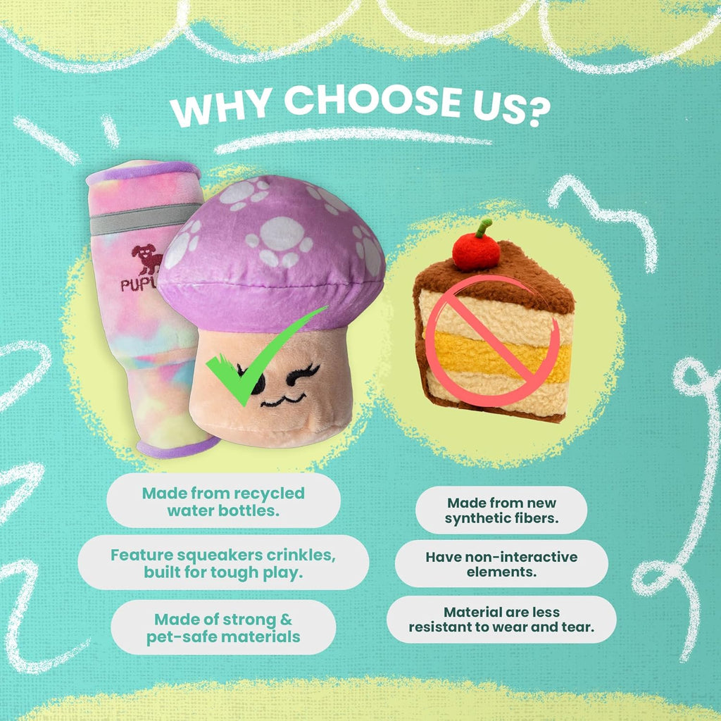 Snugarooz Plush & Crinkle Carnival Bundle for Medium Breeds – Magic the Mushroom, Dumpster Fire, Young Yeti & Pupley – Soft, Squeaky & Sensory Toy Play Pack