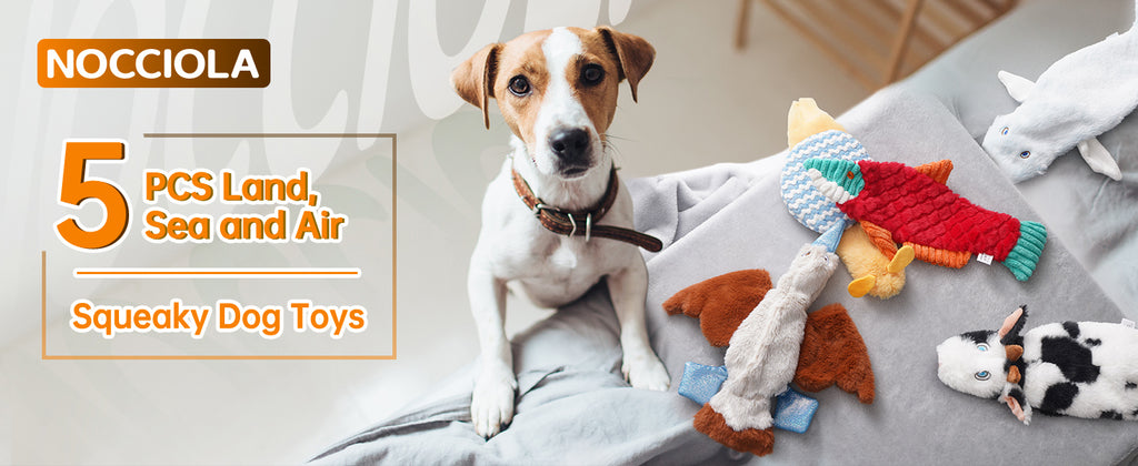 Nocciola Squeaky Dog Toys, 5 pcs Crinkle Plush Dog Toy, No Stuffing Dog Toys for Small Medium Large Dogs, Boredom Relief