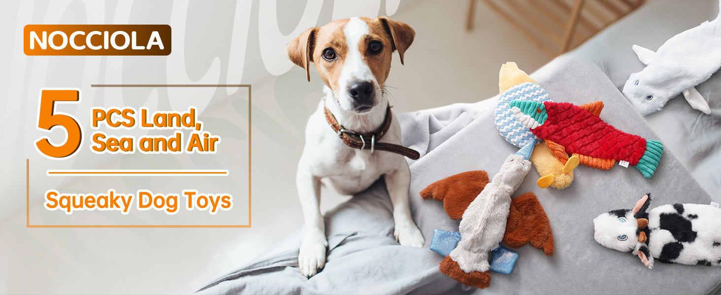 Nocciola Squeaky Dog Toys, 5 pcs Crinkle Plush Dog Toy, No Stuffing Dog Toys for Small Medium Large Dogs, Boredom Relief