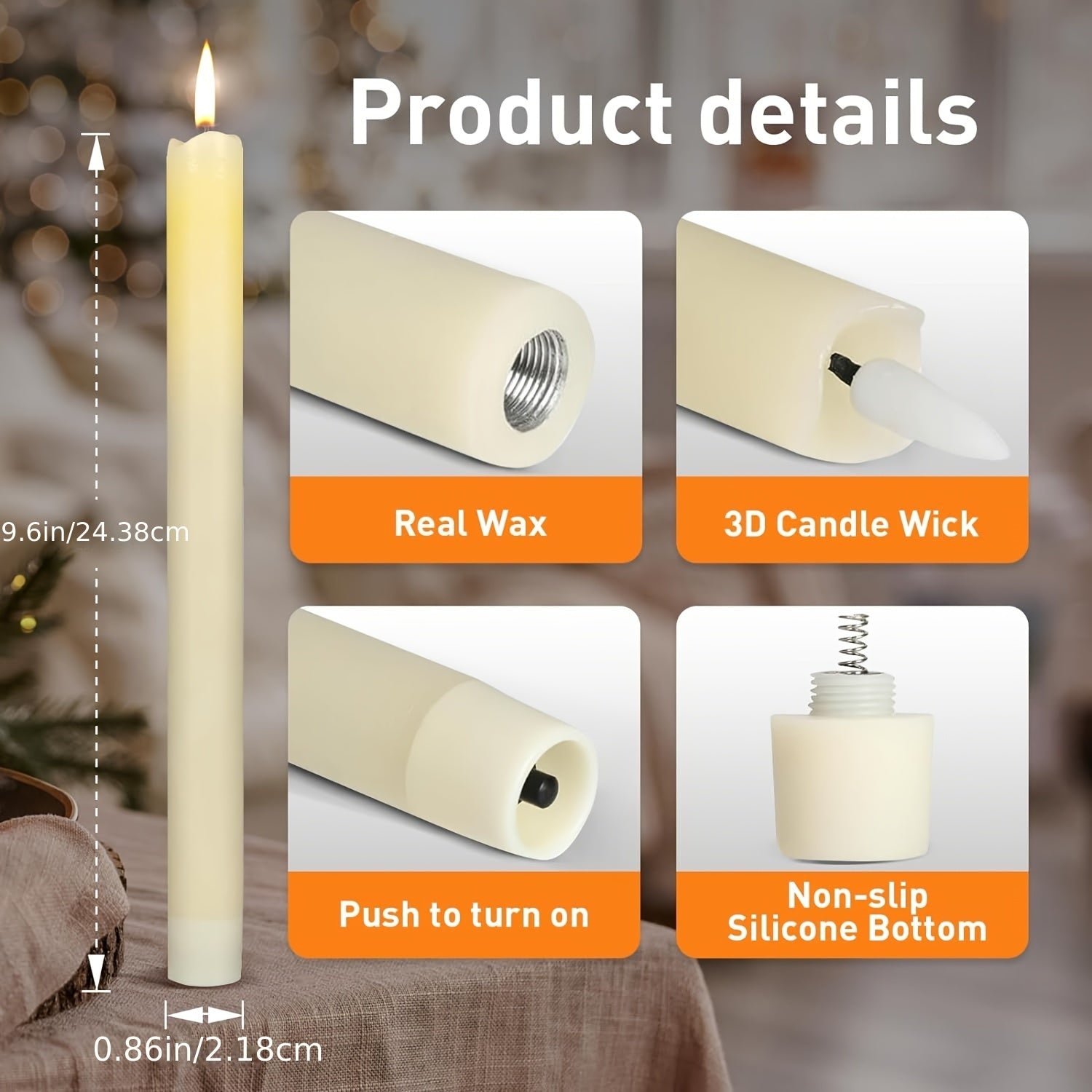 Flameless LED Flickering Taper Candles with Remote Timer Dimmer, Battery Operated Window Candles, 9.5 Inches 6 Pcs - Perfect for Christmas, Wedding & Valentine's Day Decor