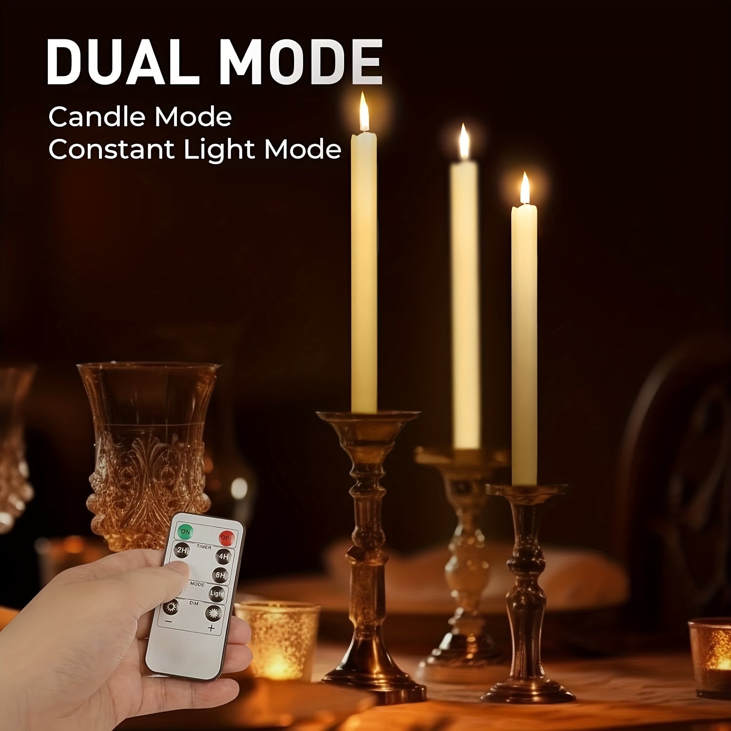 Flameless Ivory Taper Candles Flickering with 10-Key Remote, LED Warm 3D Wick Light Window Candles Real Wax Pack of 10, Christmas Home Wedding Decor