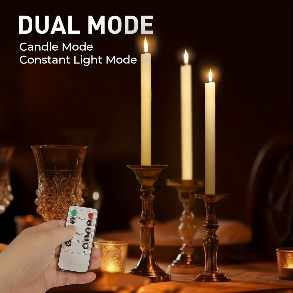 Flameless LED Flickering Taper Candles with Remote Timer Dimmer, Battery Operated Window Candles, 9.5 Inches 6 Pcs - Perfect for Christmas, Wedding & Valentine's Day Decor