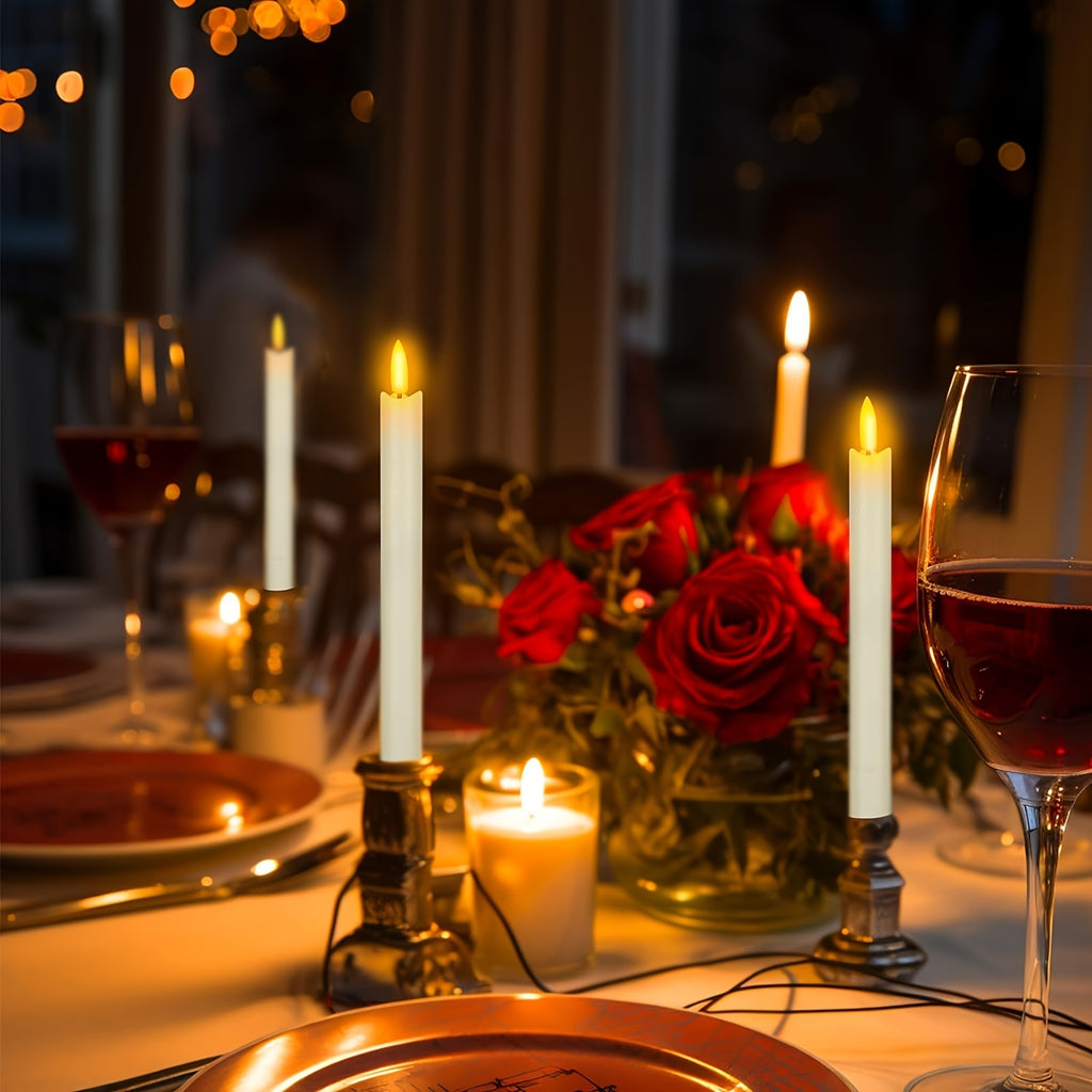 Flameless Ivory Taper Candles Flickering with 10-Key Remote, LED Warm 3D Wick Light Window Candles Real Wax Pack of 10, Christmas Home Wedding Decor