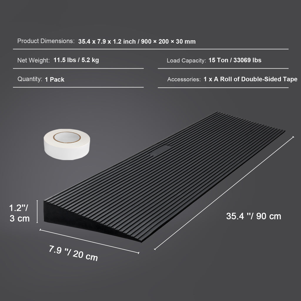 .2" Rise Cuttable Threshold Ramp for Doorways, 35.4" Wide Natural Rubber Wheelchair Ramp, Non-Slip Wheelchair Ramp for Home & Groceries