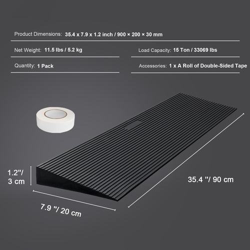 .2" Rise Cuttable Threshold Ramp for Doorways, 35.4" Wide Natural Rubber Wheelchair Ramp, Non-Slip Wheelchair Ramp for Home & Groceries