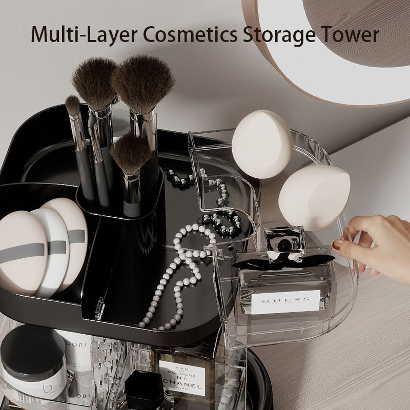 360° Rotating Makeup Organizer, Adjustable Tiered Bathroom Counter Organizer, Clear Vanity Display, Perfume Organizer & Makeup Brush Holder for Jewelry & Accessories Storage