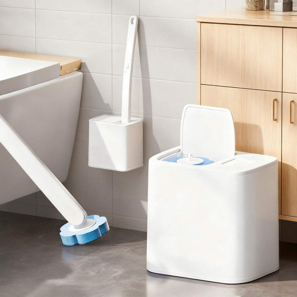 Disposable Toilet Brush with 24 Replacement Refill Heads, Wall‑Mounted Toilet Bowl Cleaning System, Deep‑Clean Toilet Scrubber, No‑Touch Disposal, Bathroom Cleaning Tools