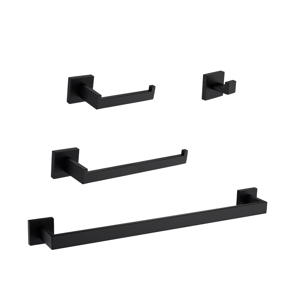AEELLEEA Matte Black Bathroom Hardware Kit, 23.82in Towel Bar, 4 in 1 Wall Mount Bathroom Accessory Set