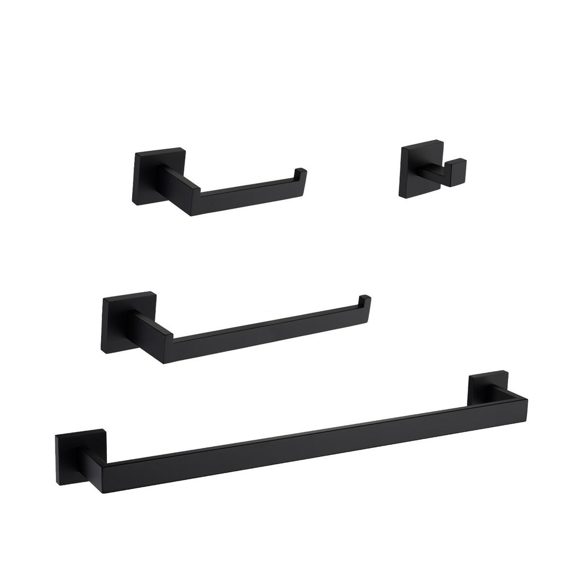 AEELLEEA Matte Black Bathroom Hardware Kit, 23.82in Towel Bar, 4 in 1 Wall Mount Bathroom Accessory Set