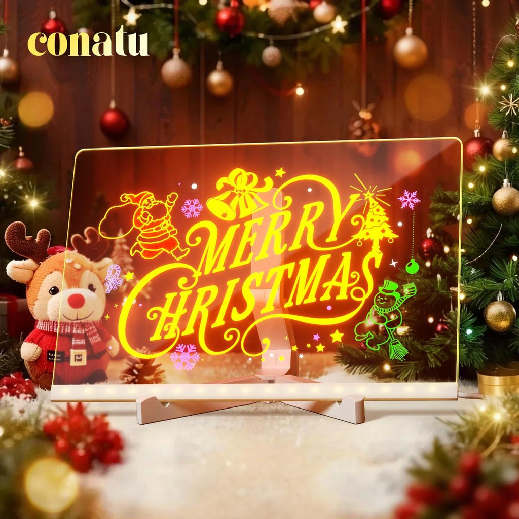 Light Up Acrylic Message Board, Erasable Glow Drawing Board with 7 Markers, USB Powered Christmas Desktop Decor & Holiday Gift for Kids