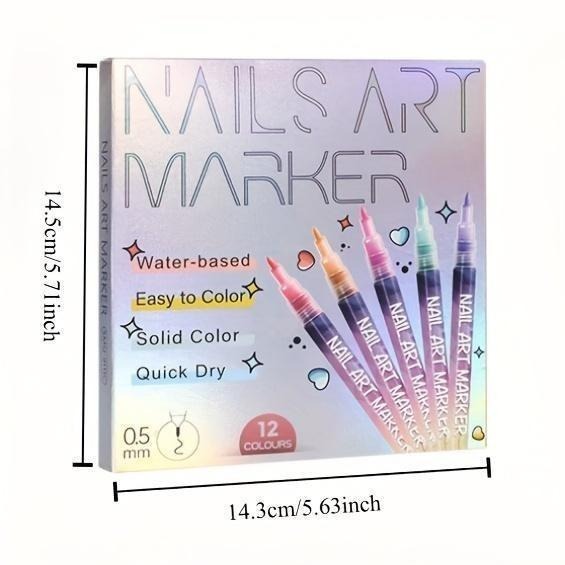 Nail Art Pens 12 Pack, Quick Dry Water-Based Nail Polish Marker Pens with Fine 0.5mm Tip, DIY Manicure Pen Set for Women & Girls