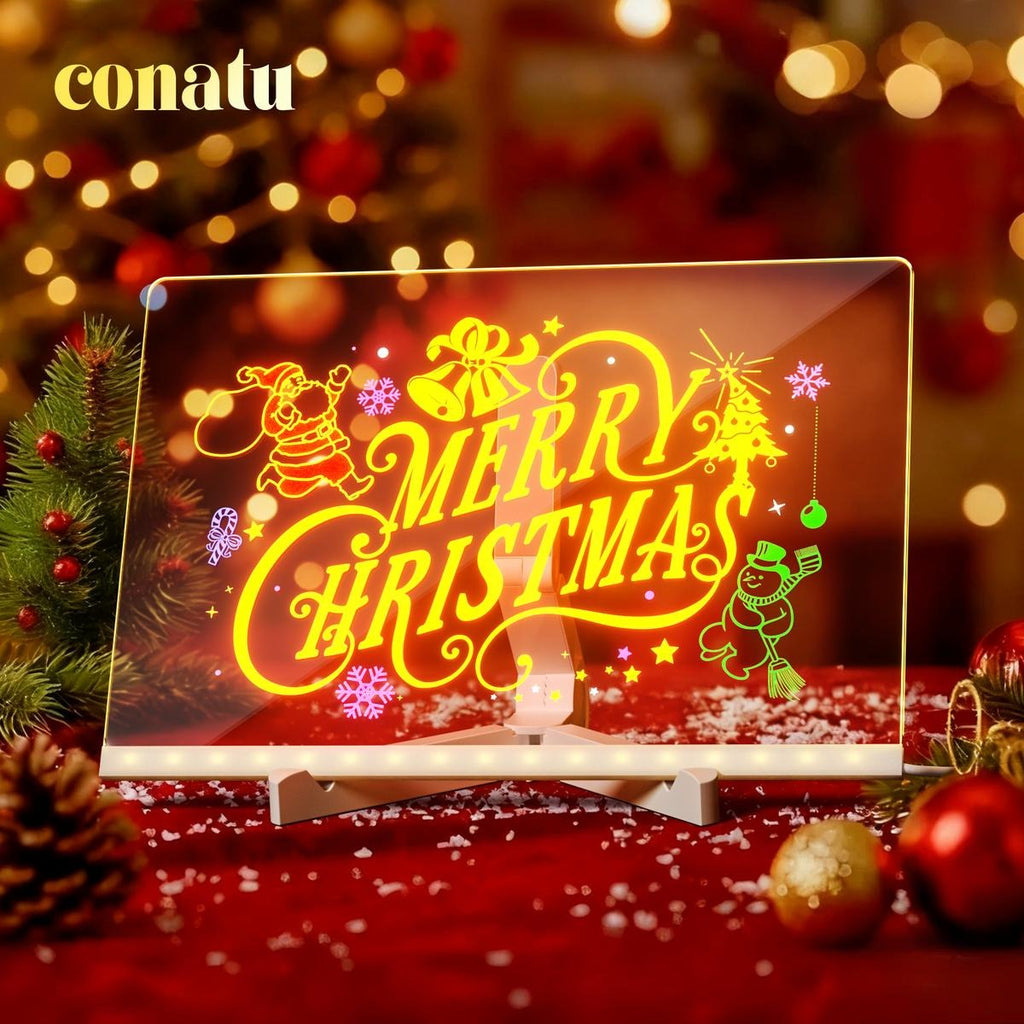 Light Up Acrylic Message Board, Erasable Glow Drawing Board with 7 Markers, USB Powered Christmas Desktop Decor & Holiday Gift for Kids