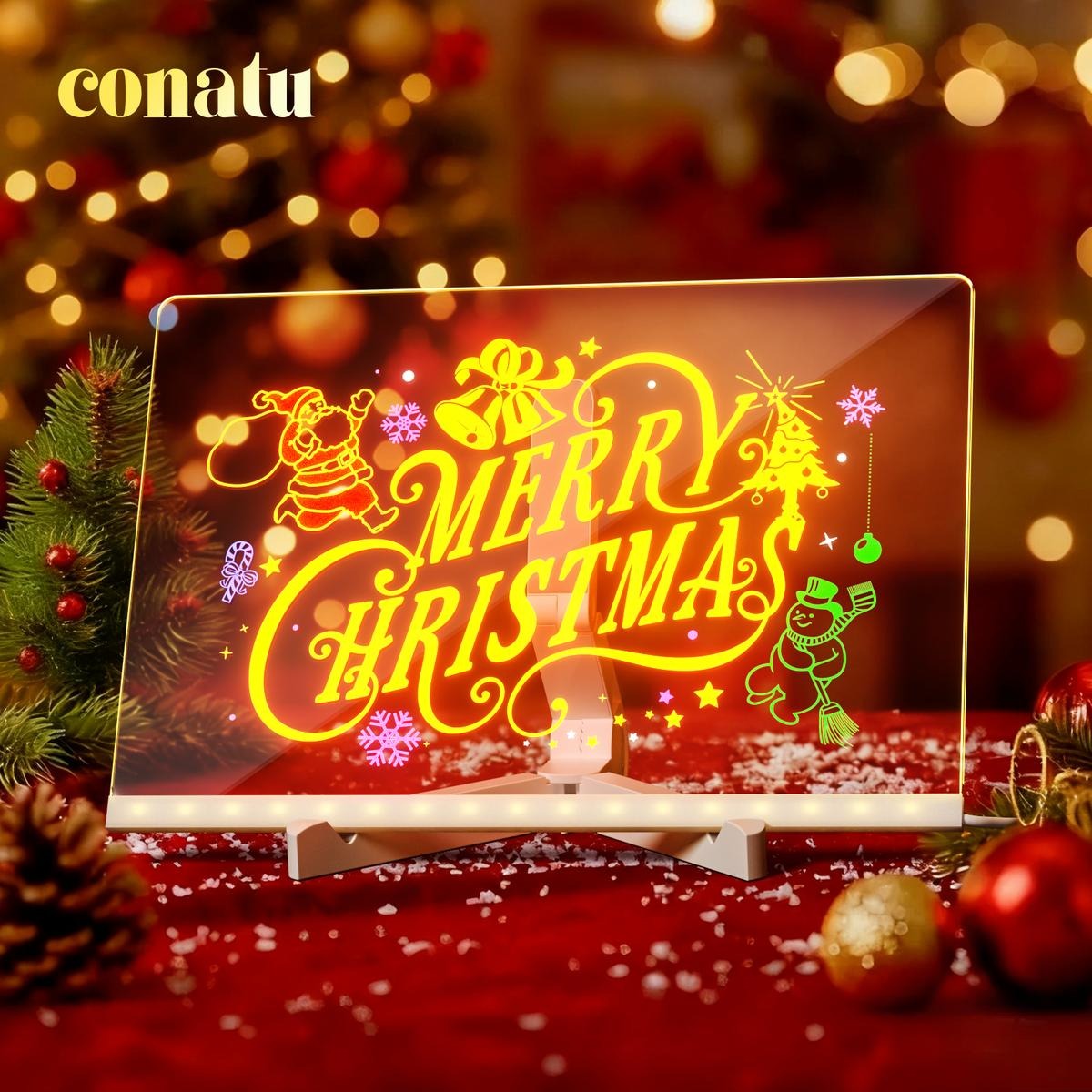 Light Up Acrylic Message Board, Erasable Glow Drawing Board with 7 Markers, USB Powered Christmas Desktop Decor & Holiday Gift for Kids