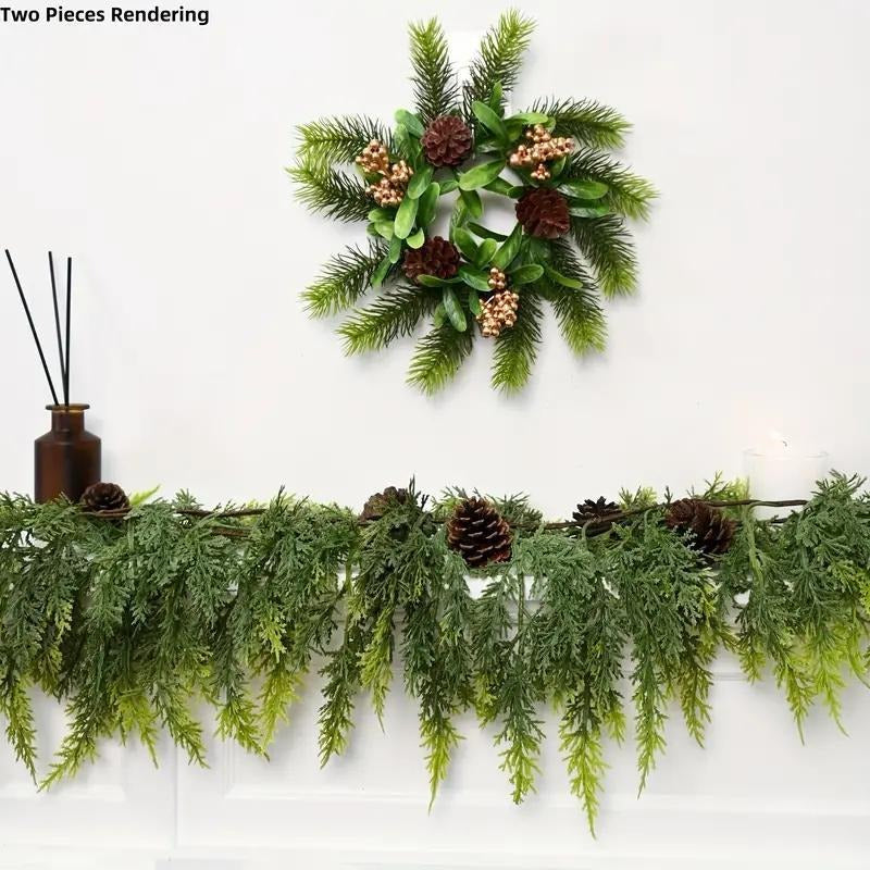 Artificial Cedar Christmas Garland with Pine Cones, 70 Inch Realistic Faux Greenery Garland for Mantel, Fireplace, Table, Holiday & Winter Home Decor