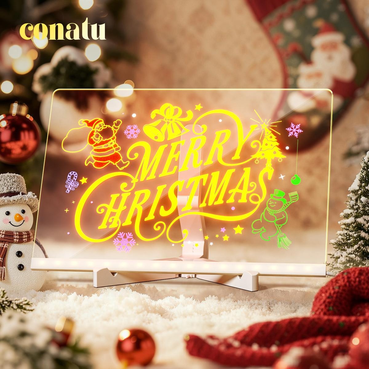 Light Up Acrylic Message Board, Erasable Glow Drawing Board with 7 Markers, USB Powered Christmas Desktop Decor & Holiday Gift for Kids