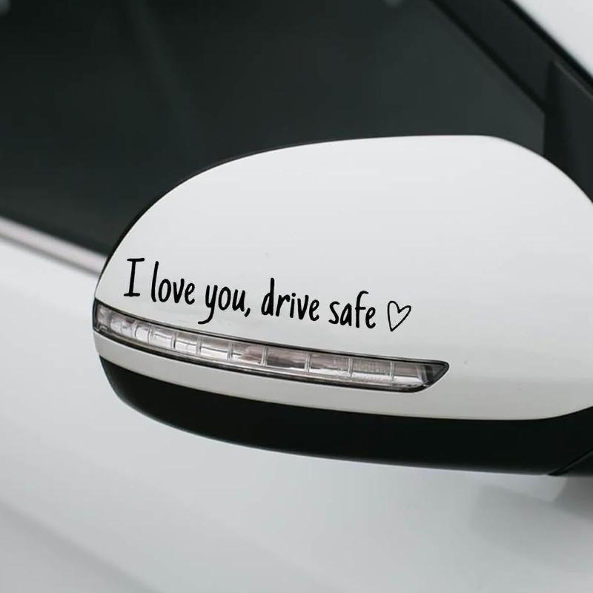 I Love You Drive Safe Car Mirror Decal, Sweet Romantic Vinyl Car Sticker, Rearview Mirror Decoration, Valentine's Day Gift for Car Interior Accessories