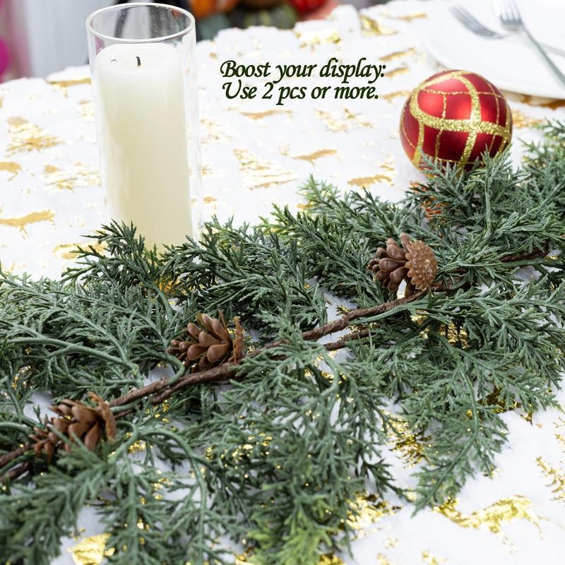 Artificial Cedar Christmas Garland with Pine Cones, 70 Inch Realistic Faux Greenery Garland for Mantel, Fireplace, Table, Holiday & Winter Home Decor