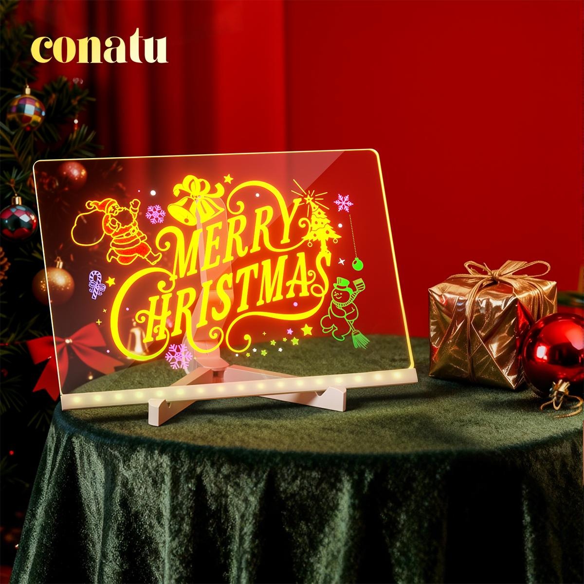 Light Up Acrylic Message Board, Erasable Glow Drawing Board with 7 Markers, USB Powered Christmas Desktop Decor & Holiday Gift for Kids