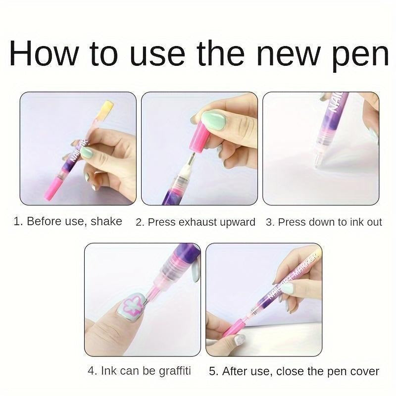 Nail Art Pens 12 Pack, Quick Dry Water-Based Nail Polish Marker Pens with Fine 0.5mm Tip, DIY Manicure Pen Set for Women & Girls