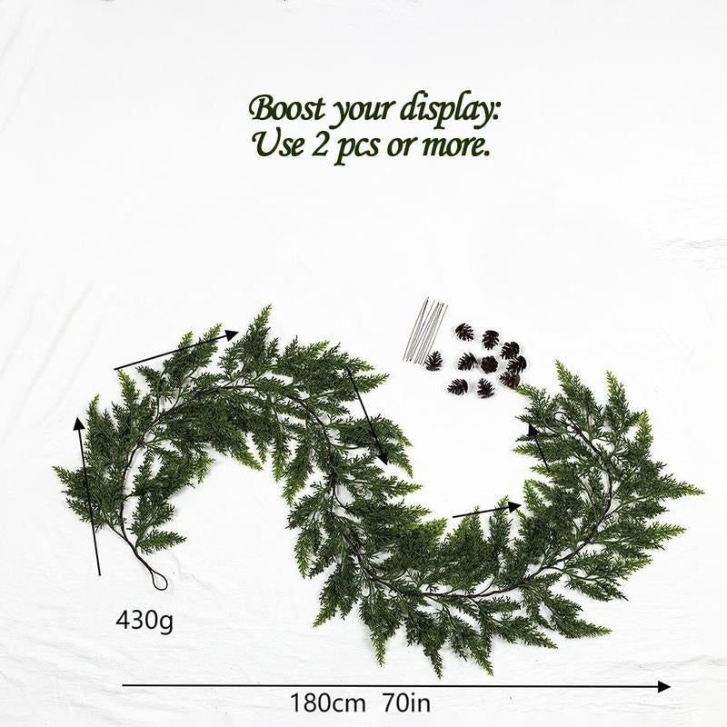 Artificial Cedar Christmas Garland with Pine Cones, 70 Inch Realistic Faux Greenery Garland for Mantel, Fireplace, Table, Holiday & Winter Home Decor