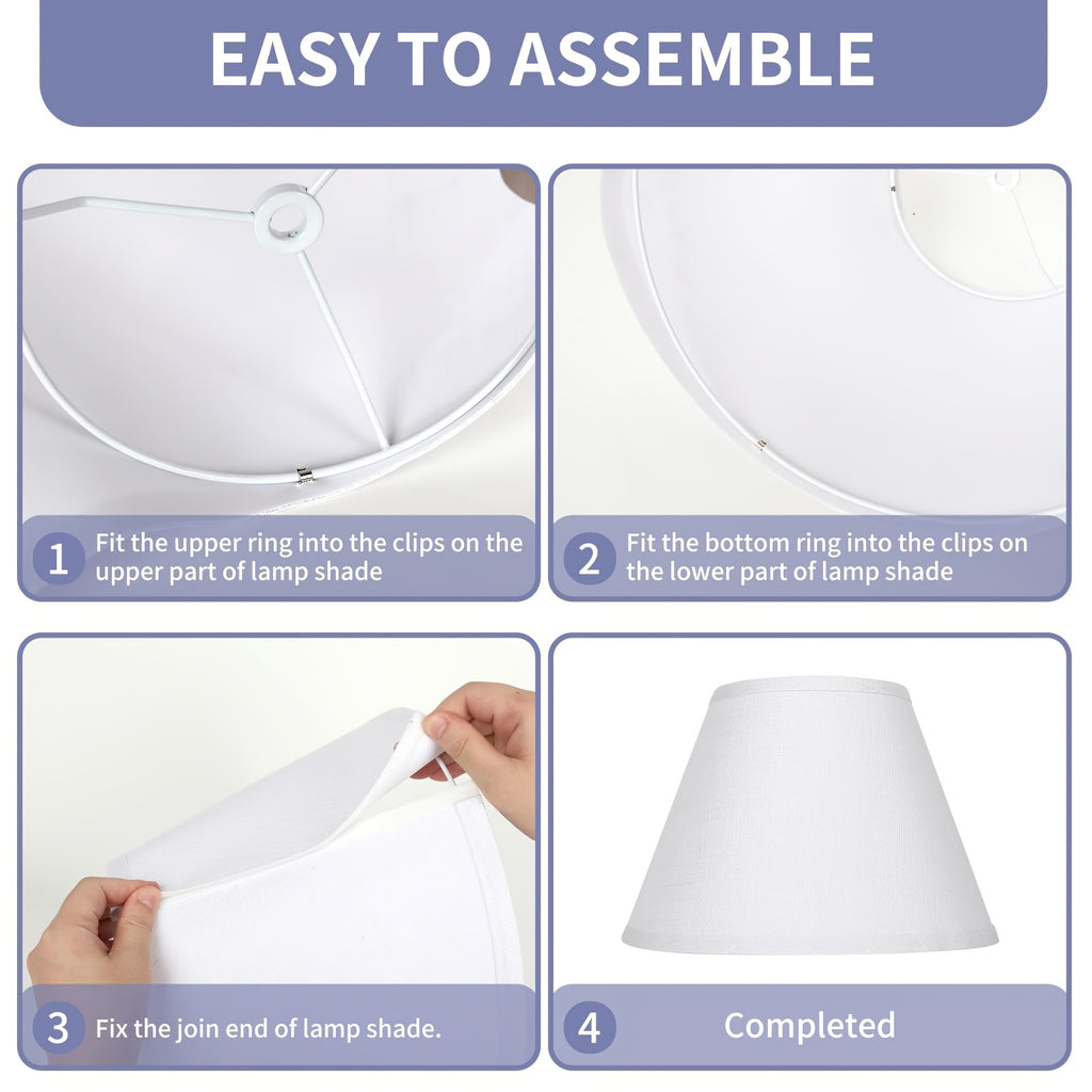Set of 2 White Linen Barrel Lamp Shades, 7" Top x 13" Bottom x 9" High, Spider Fitter with 7" Harps for Table & Floor Lamps