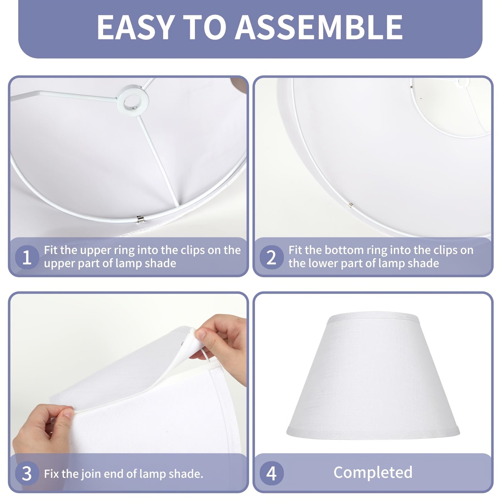 Set of 2 White Linen Barrel Lamp Shades, 7" Top x 13" Bottom x 9" High, Spider Fitter with 7" Harps for Table & Floor Lamps