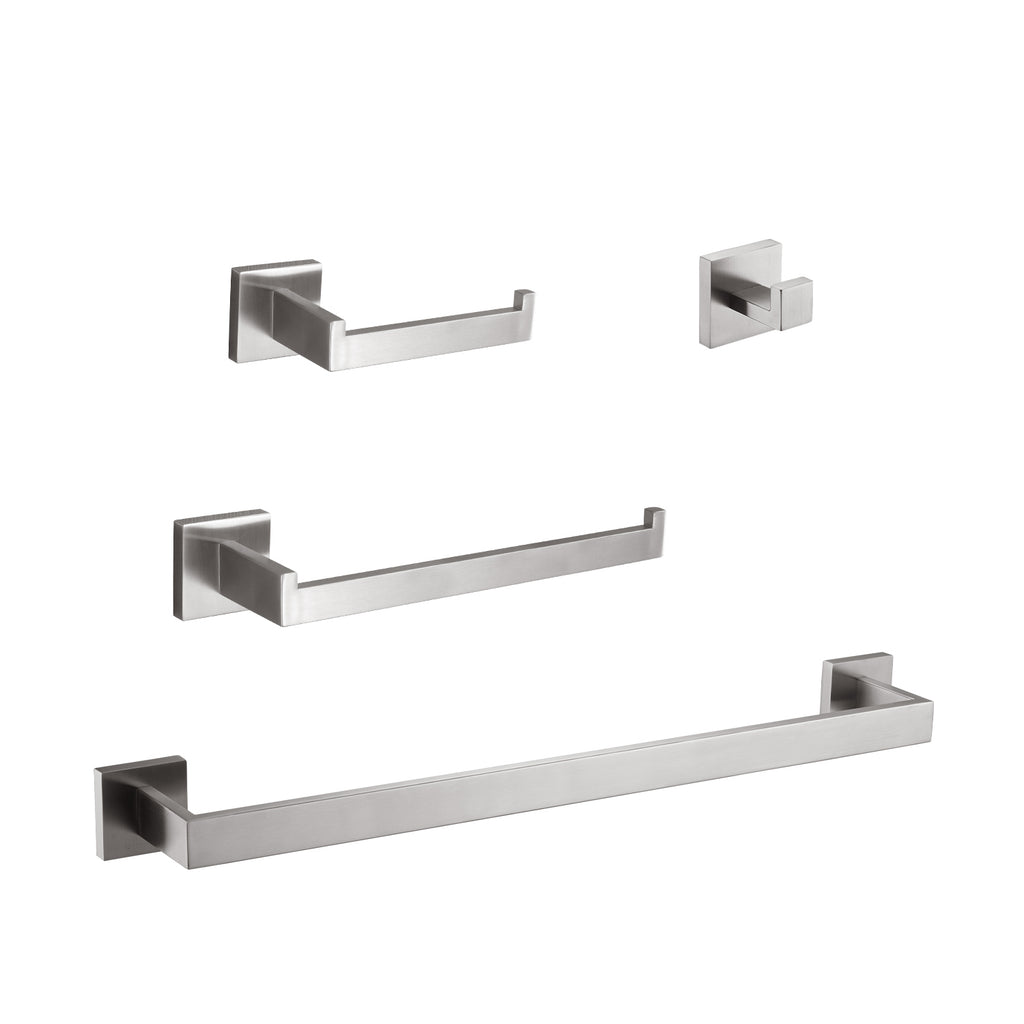 AEELLEEA Brushed Nickel Bathroom Hardware Kit, 23.82in Towel Bar, 4 in 1 Wall Mount Towel & Toilet Accessory Set