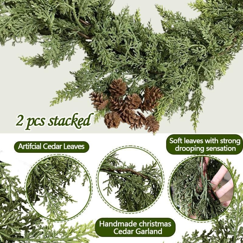 Artificial Cedar Christmas Garland with Pine Cones, 70 Inch Realistic Faux Greenery Garland for Mantel, Fireplace, Table, Holiday & Winter Home Decor