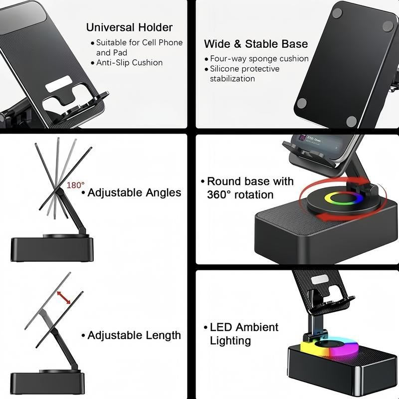 Cell Phone Stand with Sound Holder, Anti-Slip Base, Desktop Phone Holder for iPhone, iPad & Android, Home Office & Outdoor Use