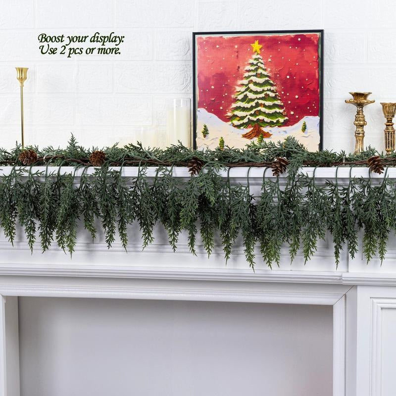 Artificial Cedar Christmas Garland with Pine Cones, 70 Inch Realistic Faux Greenery Garland for Mantel, Fireplace, Table, Holiday & Winter Home Decor