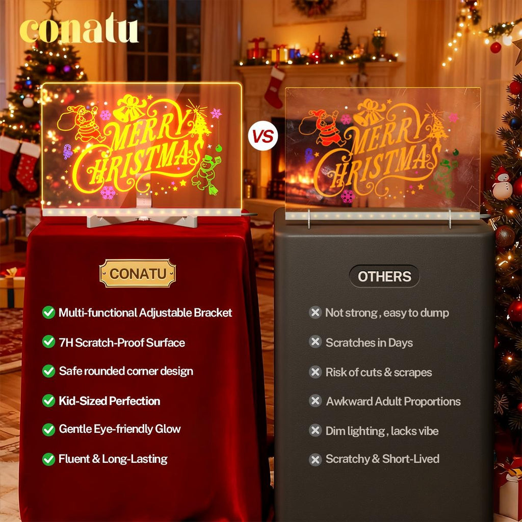 Light Up Acrylic Message Board, Erasable Glow Drawing Board with 7 Markers, USB Powered Christmas Desktop Decor & Holiday Gift for Kids