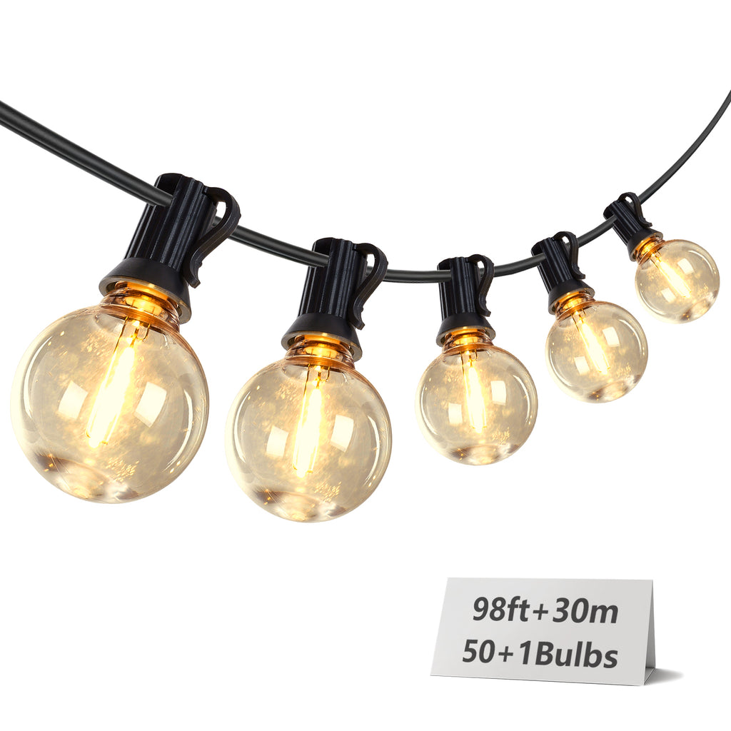 98ft LED Outdoor String Lights, G40 Globe Bulbs 50+1 Spare Bulbs, E12 Socket Waterproof Patio String Lights with Hooks for Backyard Garden Pergola Decor