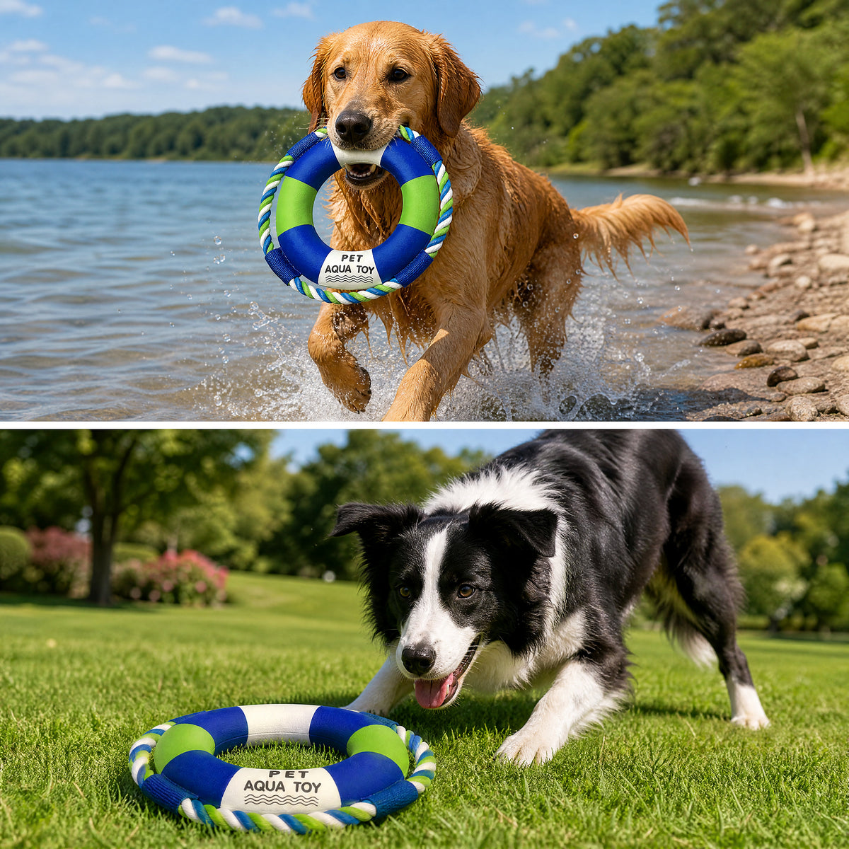 Floating Dog Water Toy, Life Preserver Shape Dog Toy with Rope Handles, Waterproof Interactive Tug Fetch Toy for Swimming Pool Lake Beach, Outdoor Pet Toy for Medium Large Dogs